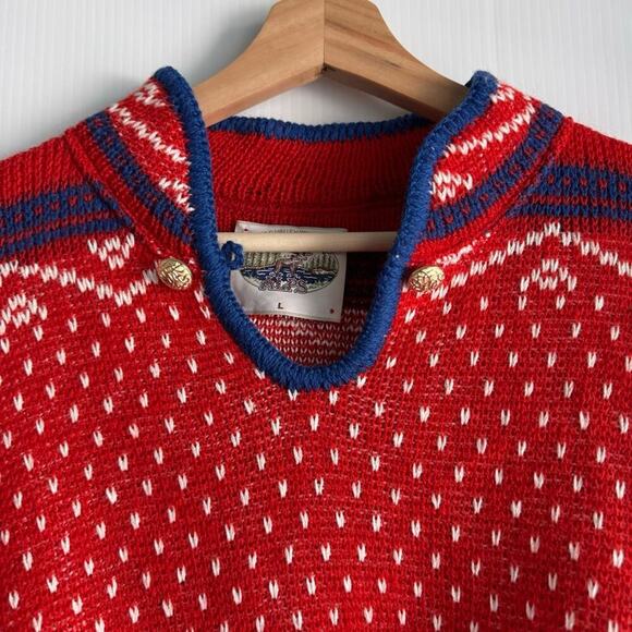 Vintage ALPS Merrimac Valley New England christmas sweater red size large - Picture 3 of 8
